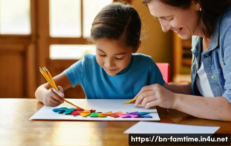 아이와 함께하는 미니어처 공예 - **Prompt:** A heartwarming scene of a child, about 7-8 years old, and an adult (parent/guardian) sit...