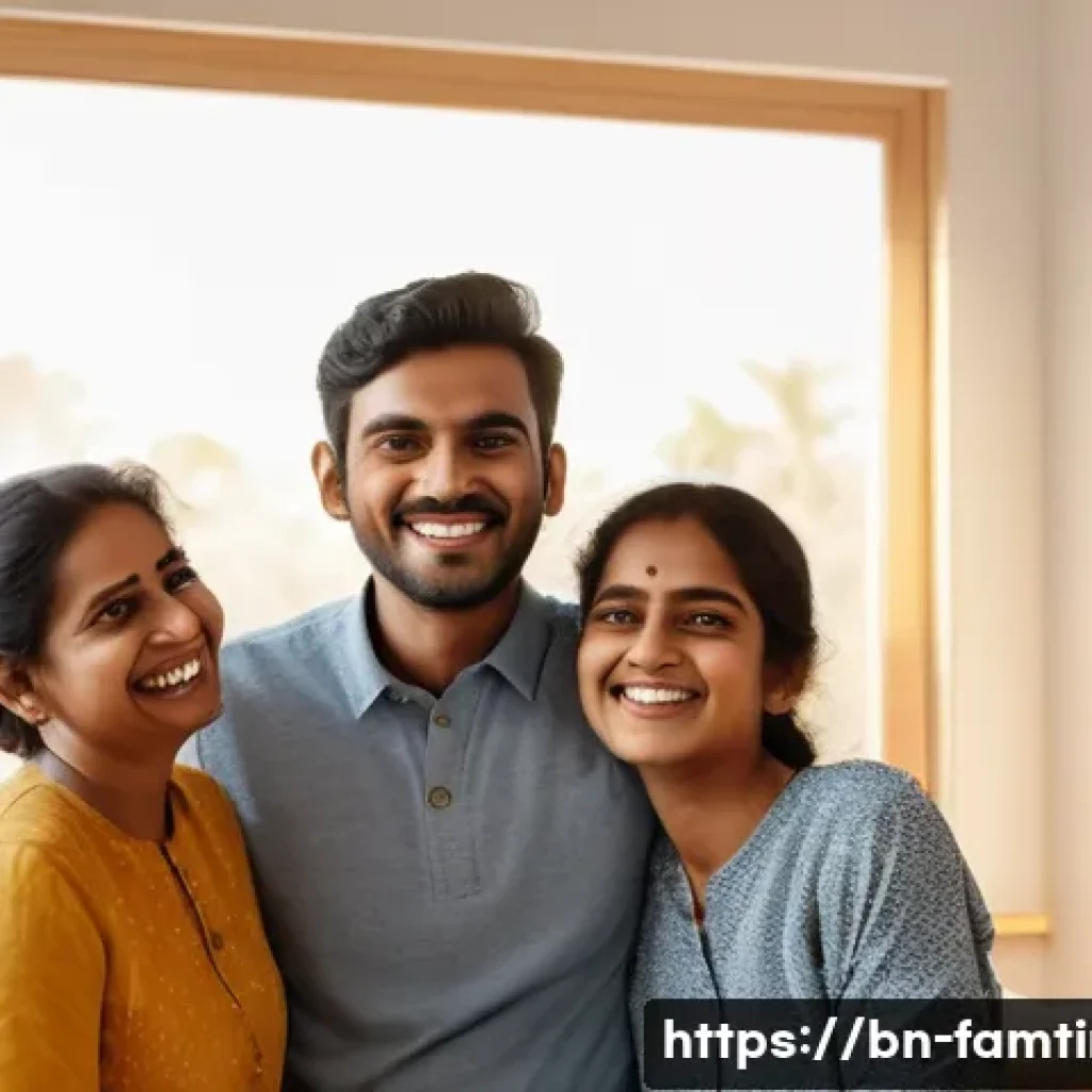 가족과 함께하는 스마트폰 사진 촬영 팁 - A warm family portrait taken indoors near a large window during early morning, featuring soft natura...