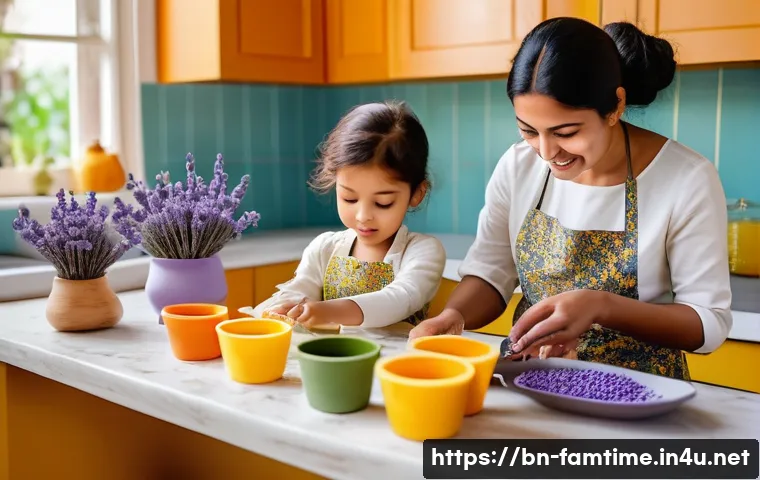 온 가족이 함께하는 DIY 캔들 만들기 - A cozy family scene of candle making with Bengali cultural elements: a mother and two children weari...
