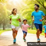 가족과 함께하는 마라톤 대회 - A joyful Bengali family participating in a marathon together in a lush green park, featuring parents...